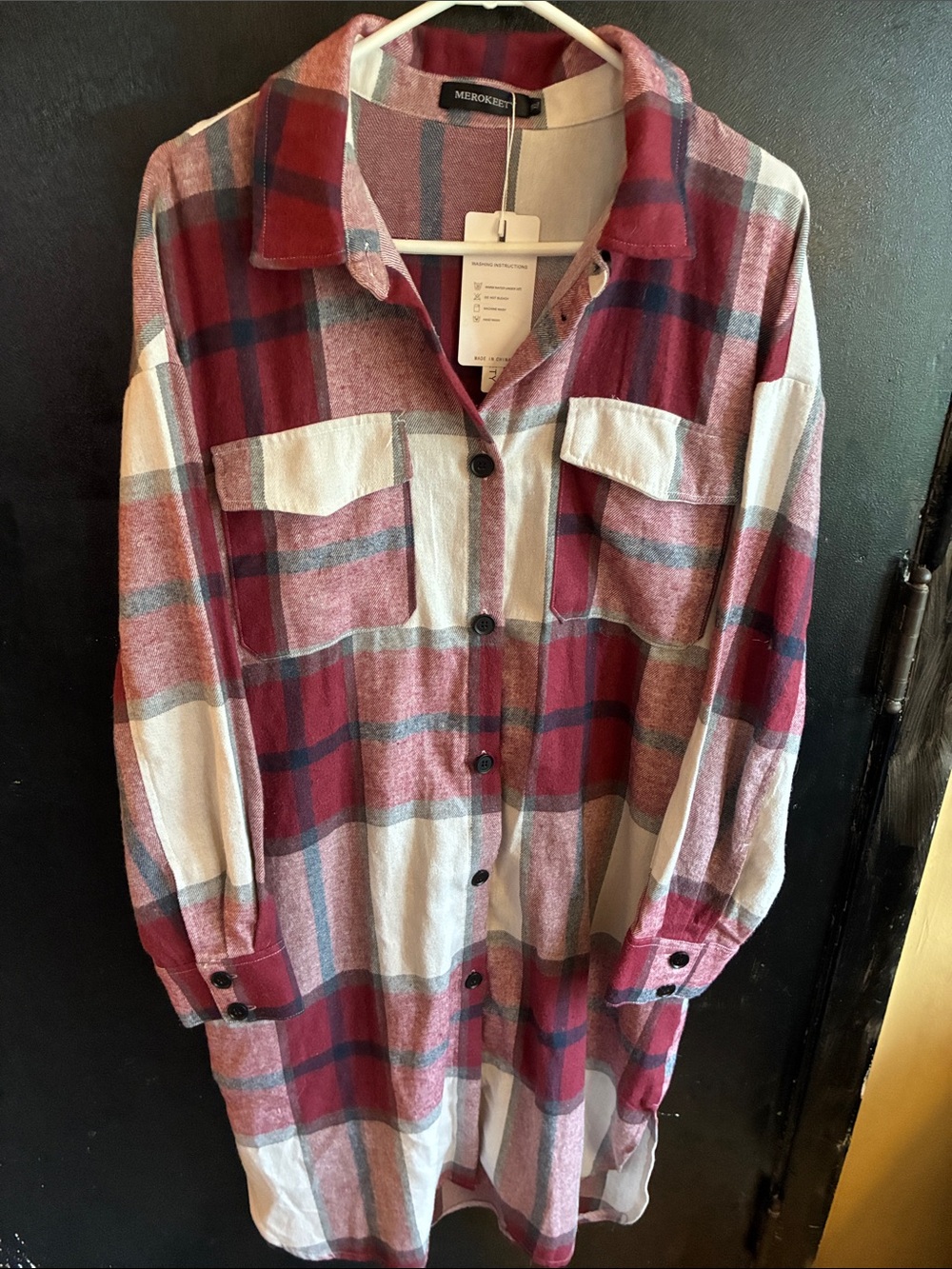 Merokeety long flannel shirt dress NWT XL red